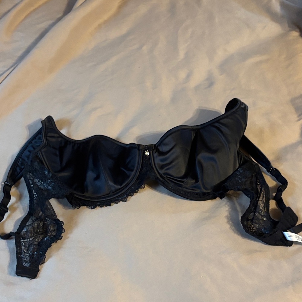 Adore Me Black Satin and Lace Bra